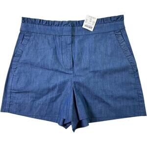 J.Crew Chambray Shorts Womens 00 Blue Elastic Waist Ruffle Pocket Cotton